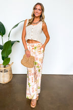 Palm Paradise Tropical Print Wide Leg Pants - Madison and Mallory