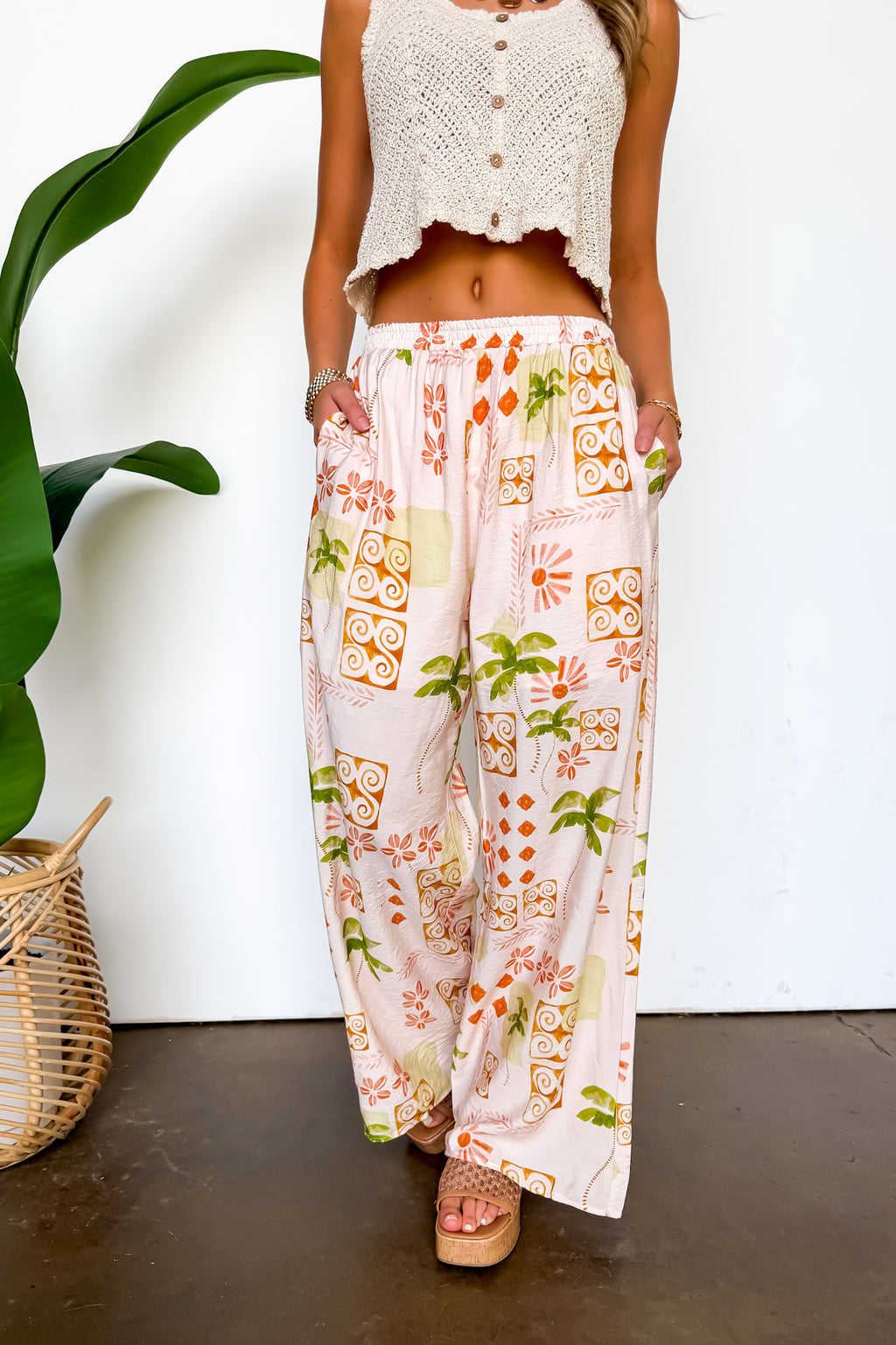 Palm Paradise Tropical Print Wide Leg Pants - Madison and Mallory