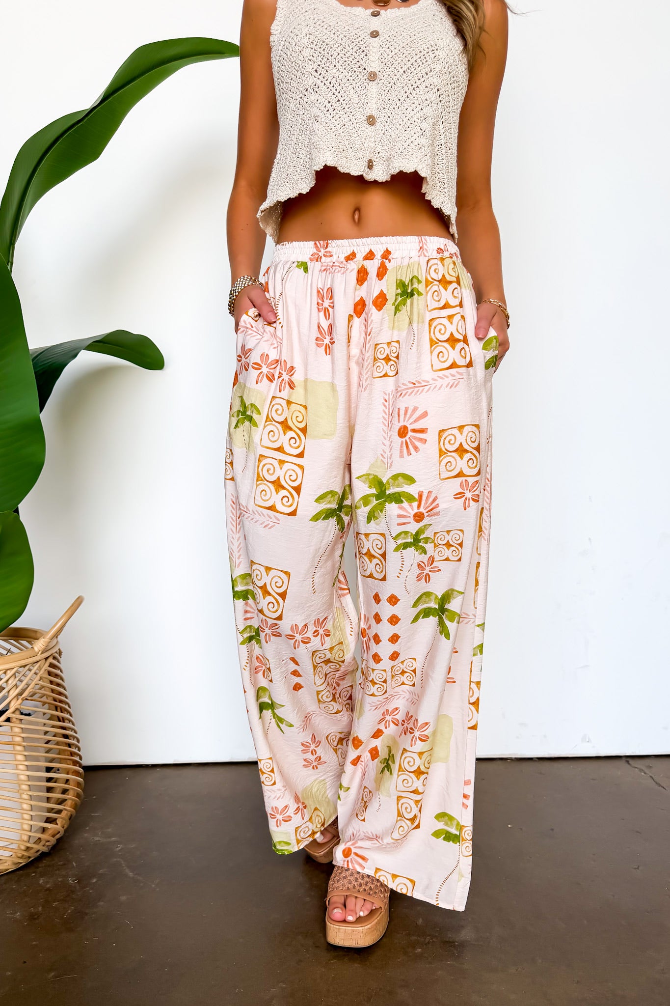 Palm Paradise Tropical Print Wide Leg Pants - Madison and Mallory