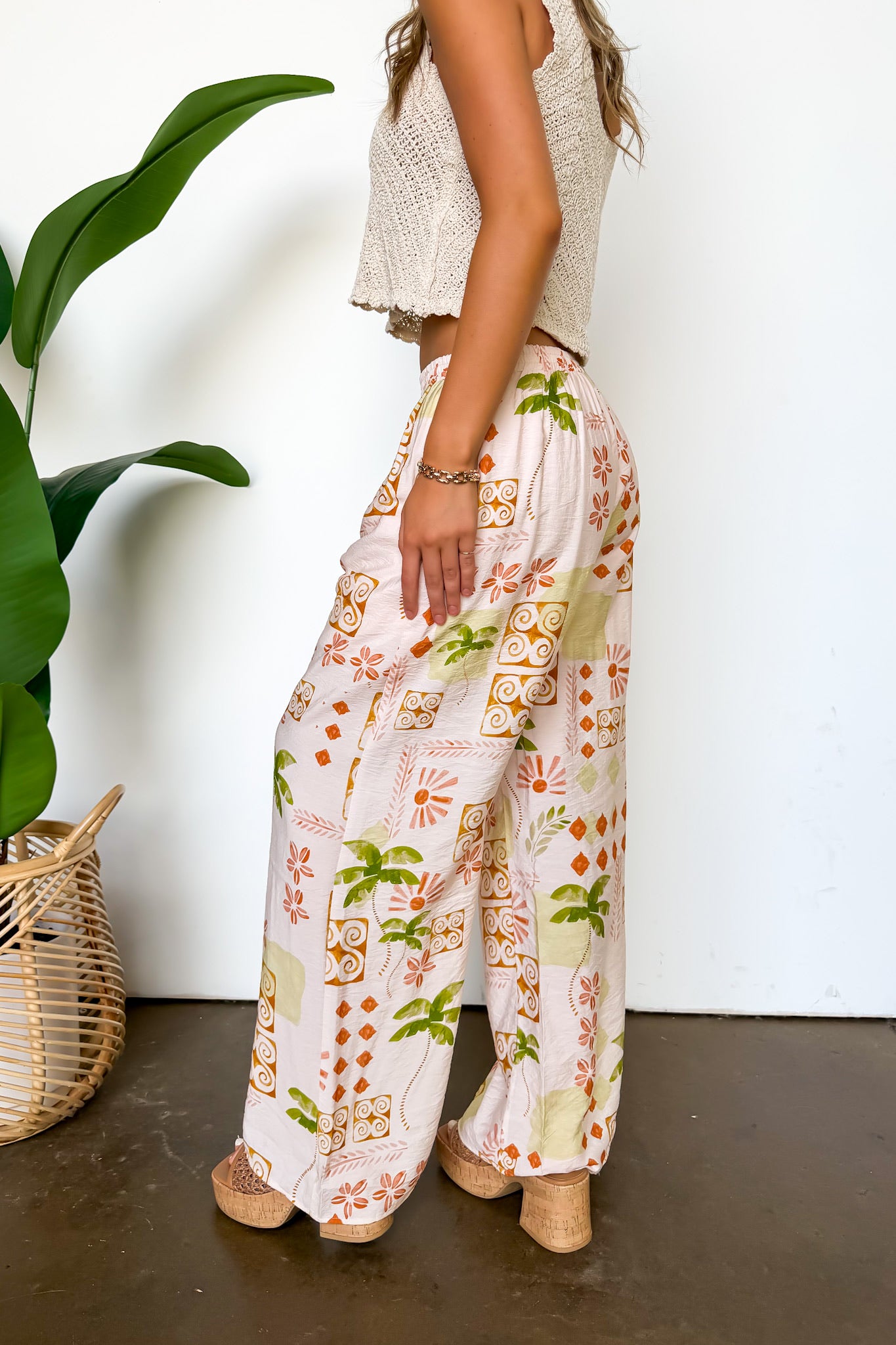 Palm Paradise Tropical Print Wide Leg Pants - Madison and Mallory