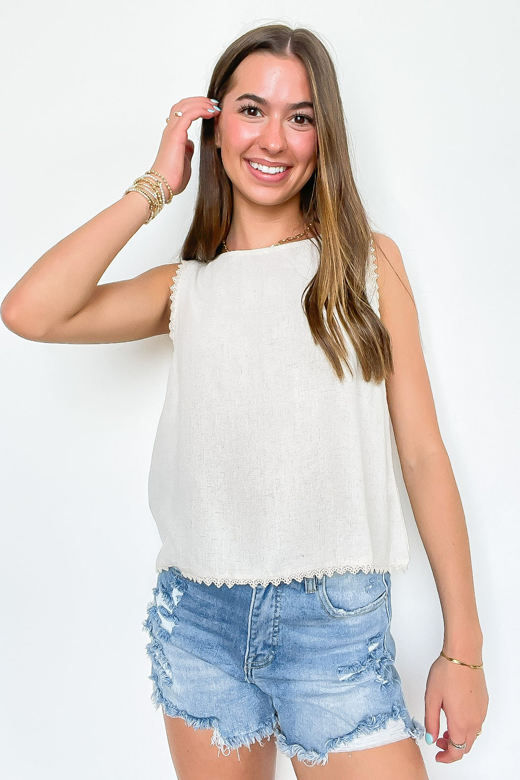 Palma Coast Lace Crochet Trim Tank Top - FINAL SALE - Madison and Mallory