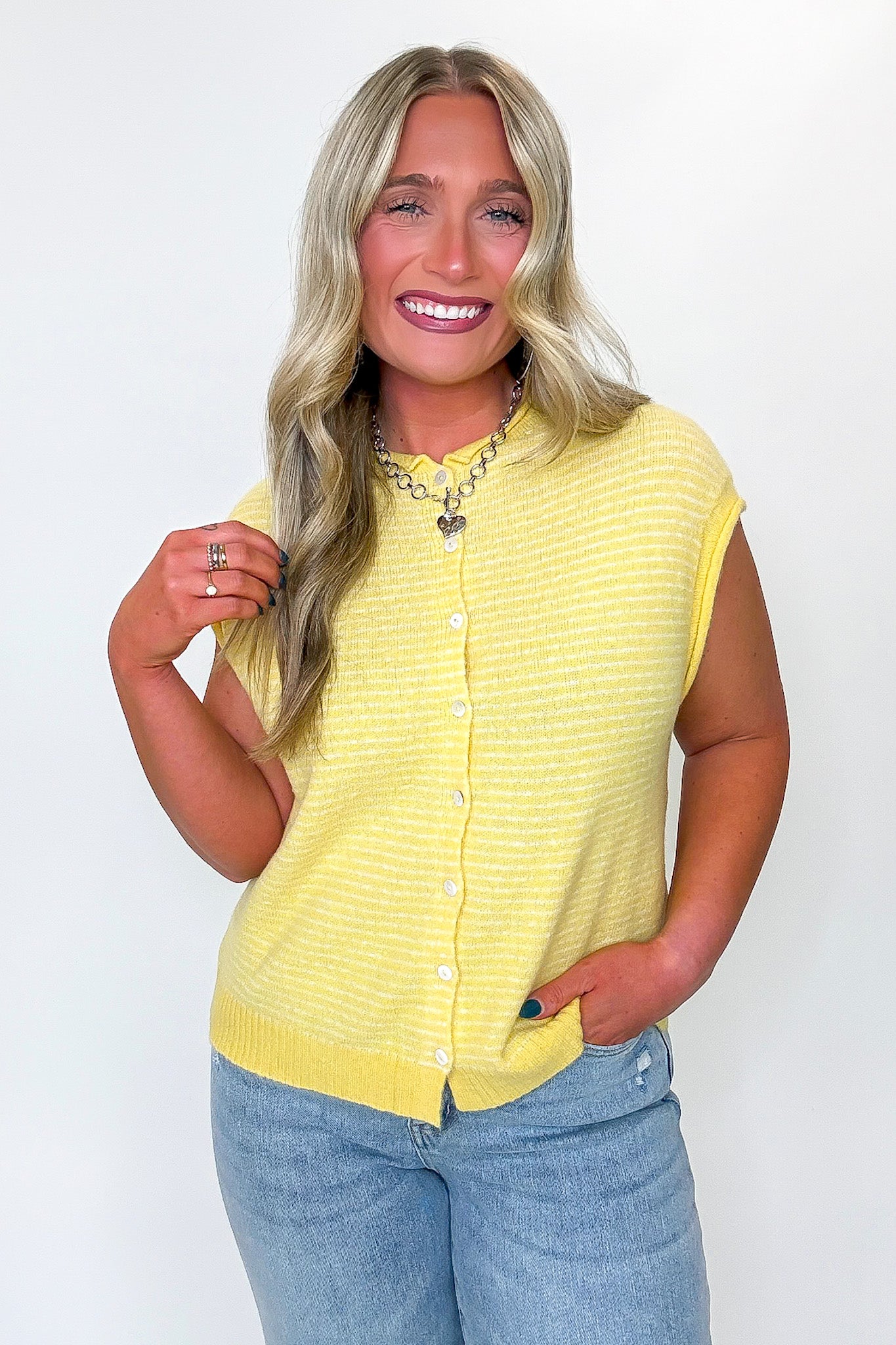 Parallel Play Striped Button Front Knit Top - Madison and Mallory