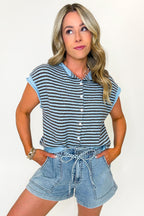 Parallel Play Striped Button Front Knit Top - Madison and Mallory