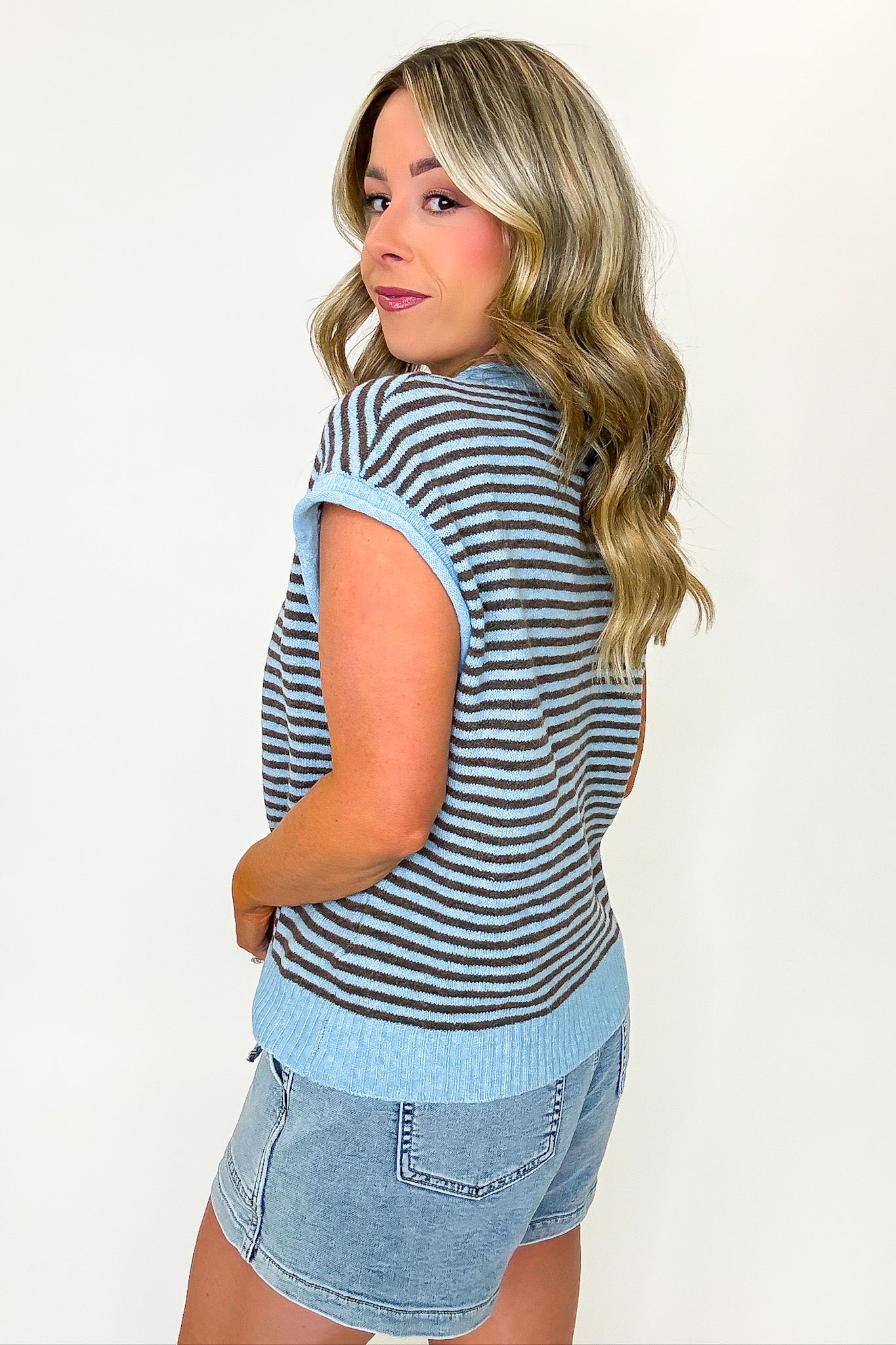 Parallel Play Striped Button Front Knit Top - Madison and Mallory