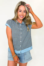 Parallel Play Striped Button Front Knit Top - Madison and Mallory