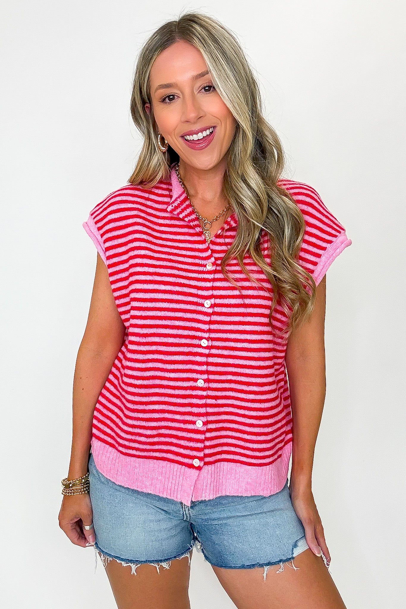 Parallel Play Striped Button Front Knit Top - Madison and Mallory