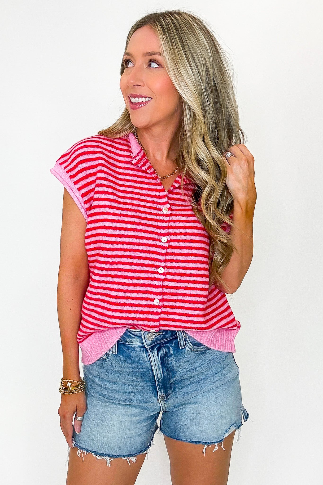 Parallel Play Striped Button Front Knit Top - Madison and Mallory