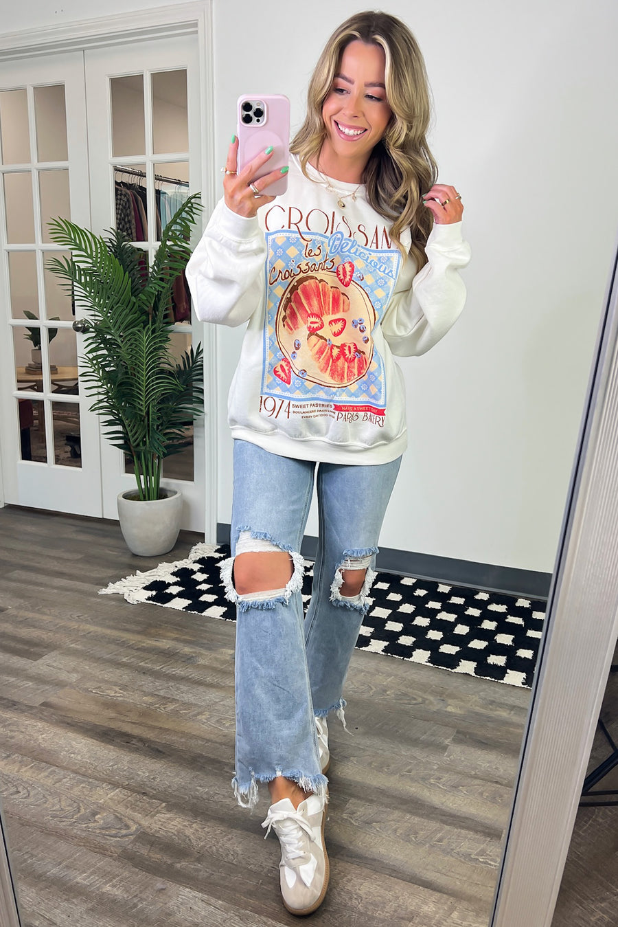  Paris Croissant Graphic Oversized Pullover - Madison and Mallory