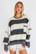 Charcoal/Ivory / S Parker Striped Oversized Sweatshirt - Madison and Mallory