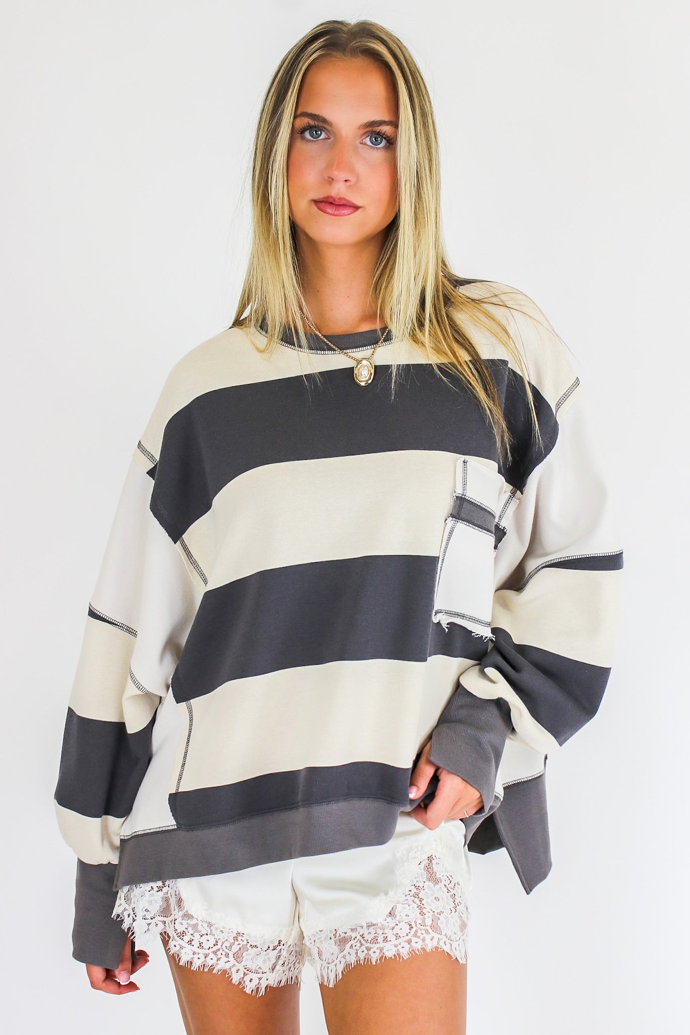 Parker Striped Oversized Sweatshirt - Madison and Mallory