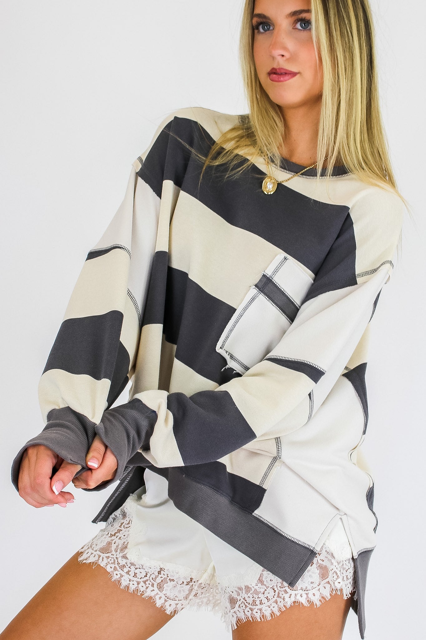 Parker Striped Oversized Sweatshirt - Madison and Mallory