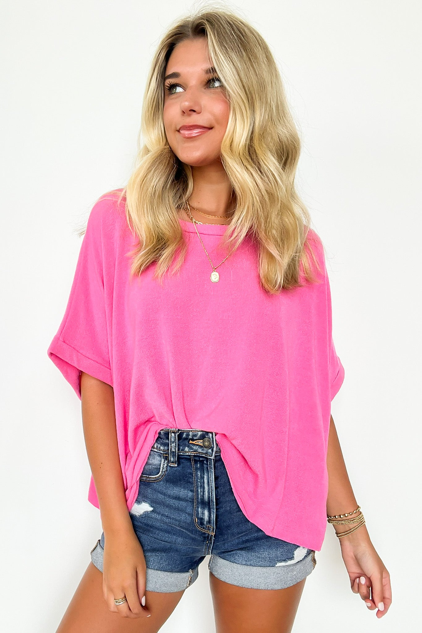 Azalea Pink / S Paula Relaxed Cuffed Sleeve Top - FINAL SALE - Madison and Mallory