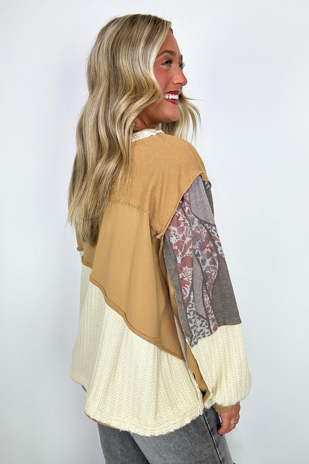 Peace Sign Patchwork Contrast Pullover - FINAL SALE - Madison and Mallory