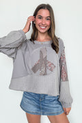 Gray / S Peace Sign Patchwork Contrast Pullover - FINAL SALE - Madison and Mallory