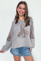 Peace Sign Patchwork Contrast Pullover - FINAL SALE - Madison and Mallory