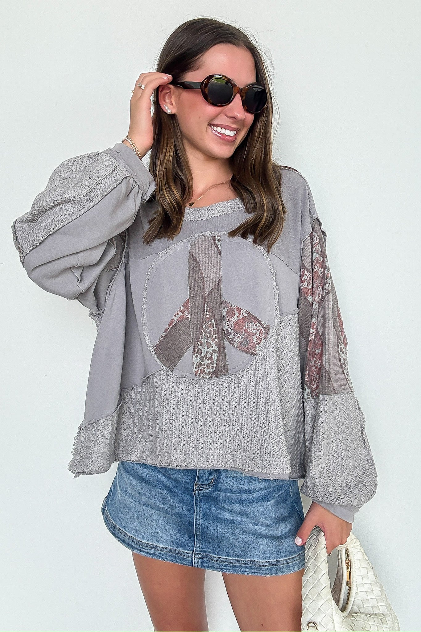 Peace Sign Patchwork Contrast Pullover - Madison and Mallory