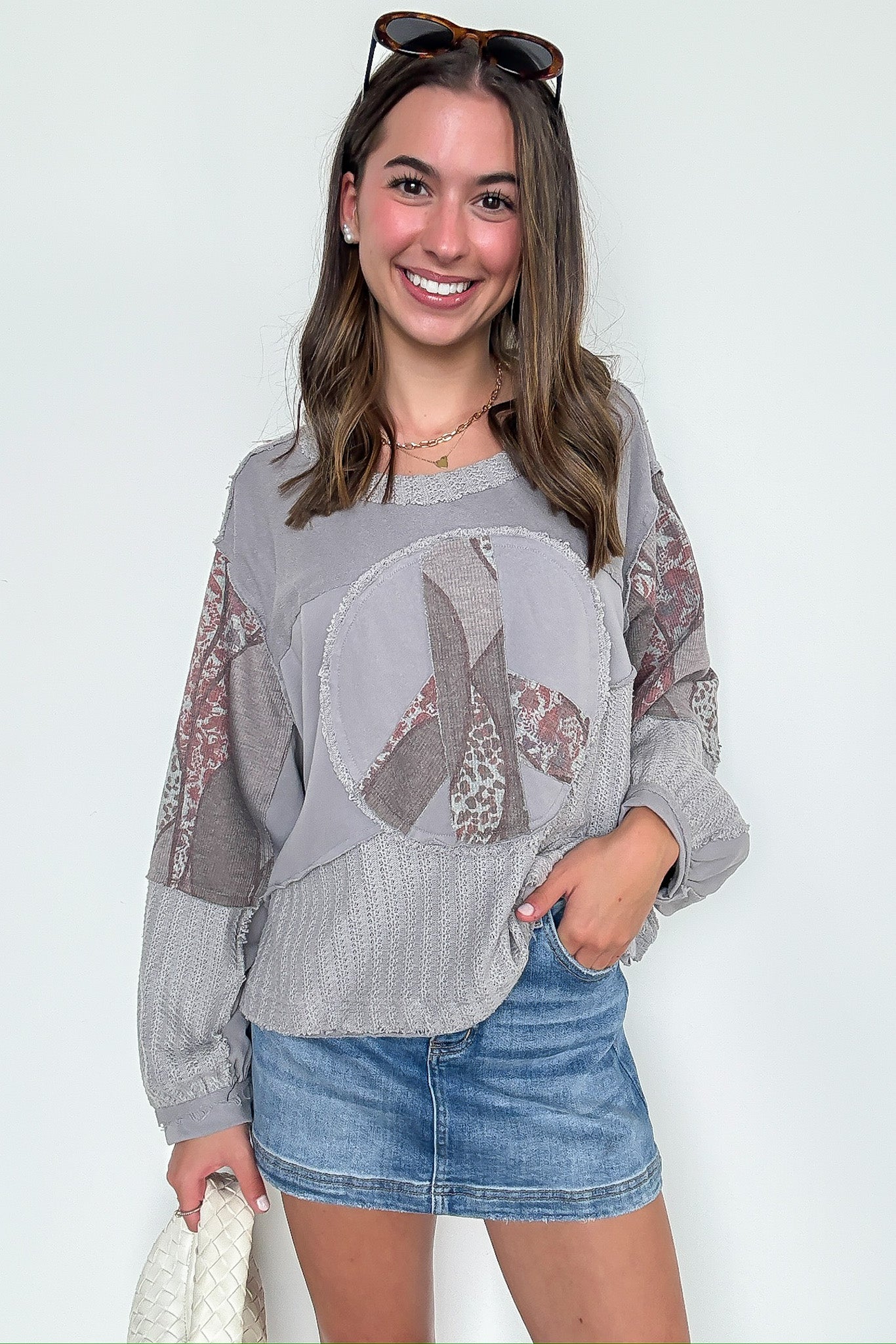 Peace Sign Patchwork Contrast Pullover - Madison and Mallory