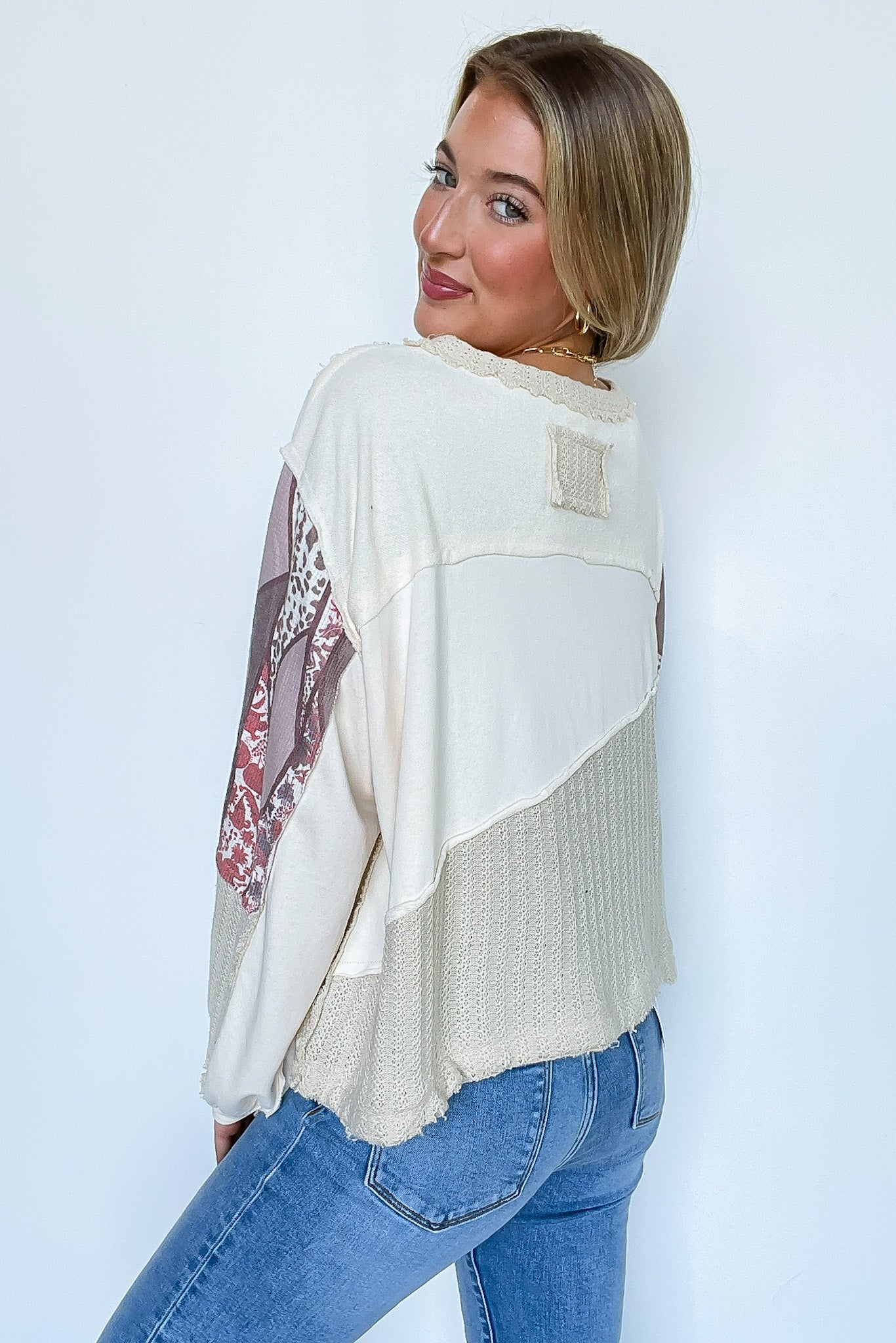 Peace Sign Patchwork Contrast Pullover - Madison and Mallory