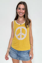 Mustard / S Peace and Love Floral Patchwork Tank Top - Madison and Mallory