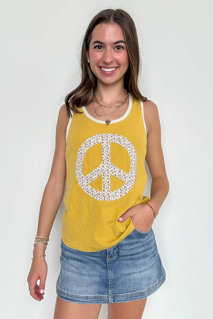 Peace and Love Floral Patchwork Tank Top - Madison and Mallory