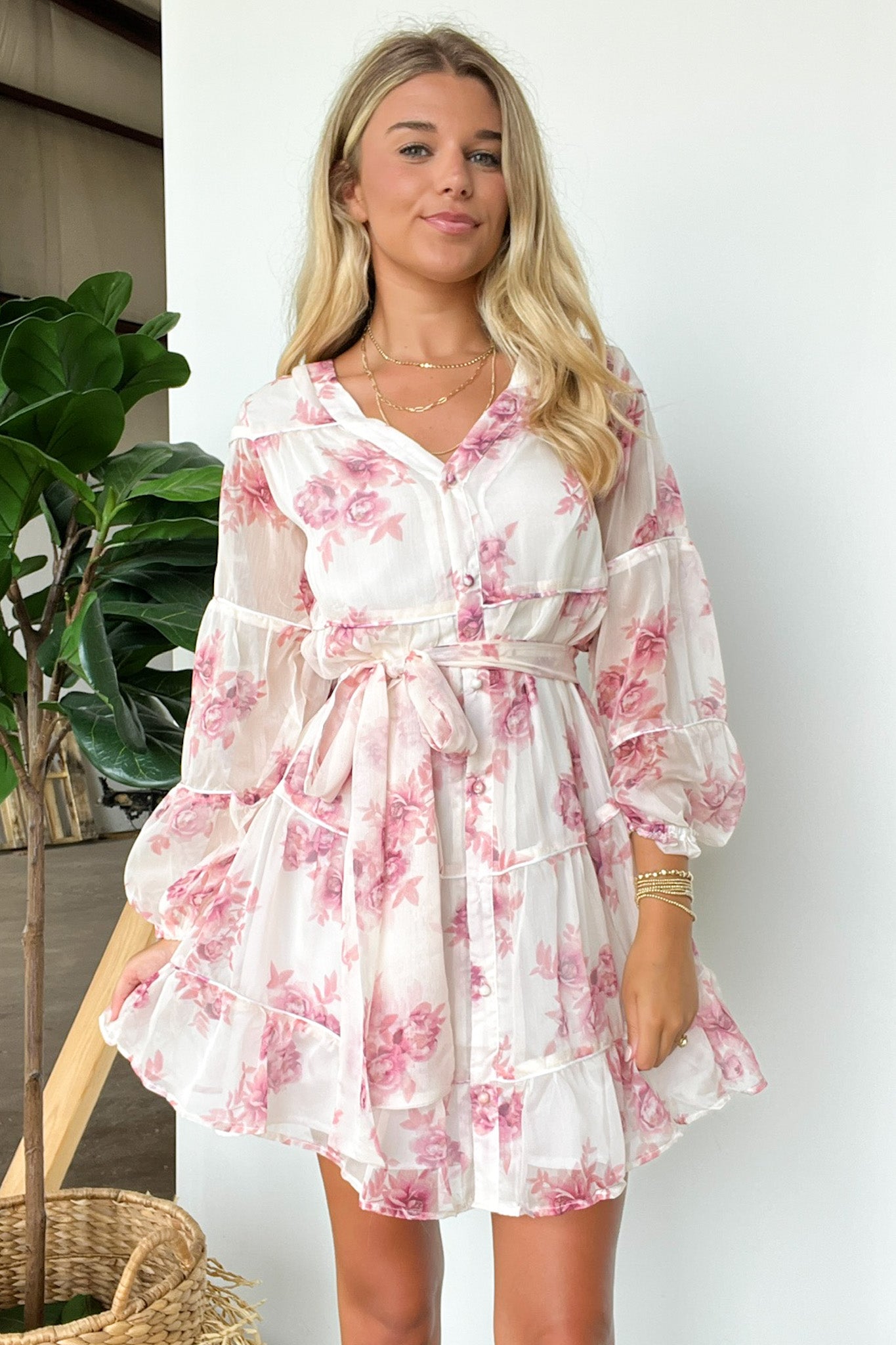 Ivory / S Perfect Concept Long Sleeve Floral Button Up Dress - Madison and Mallory