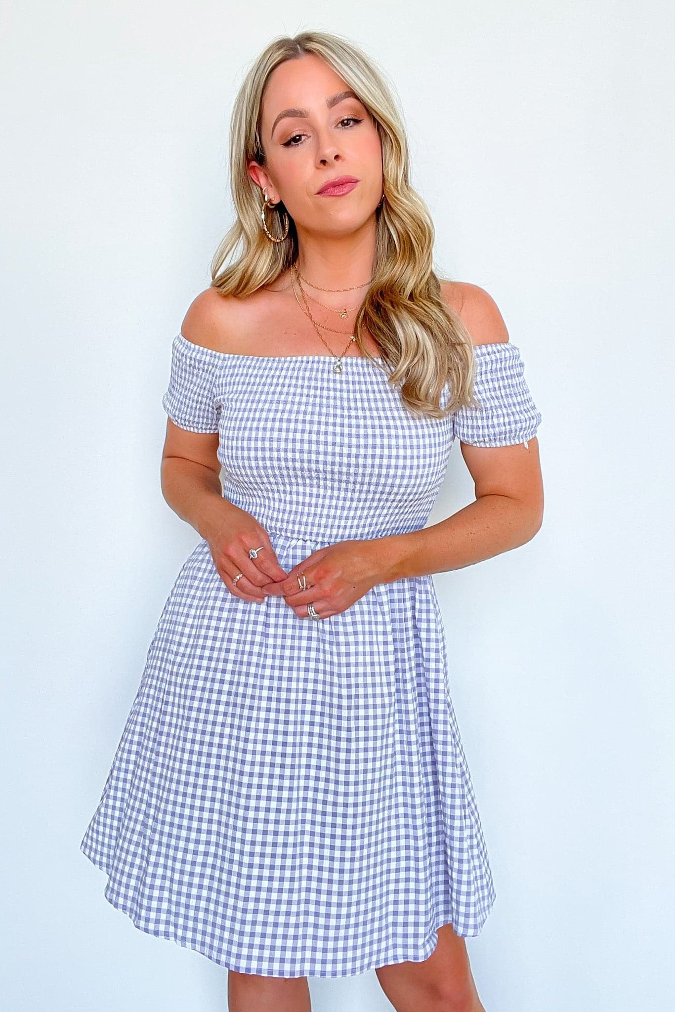 Lilac / S Perfect Day Off Shoulder Gingham Dress - FINAL SALE - Madison and Mallory