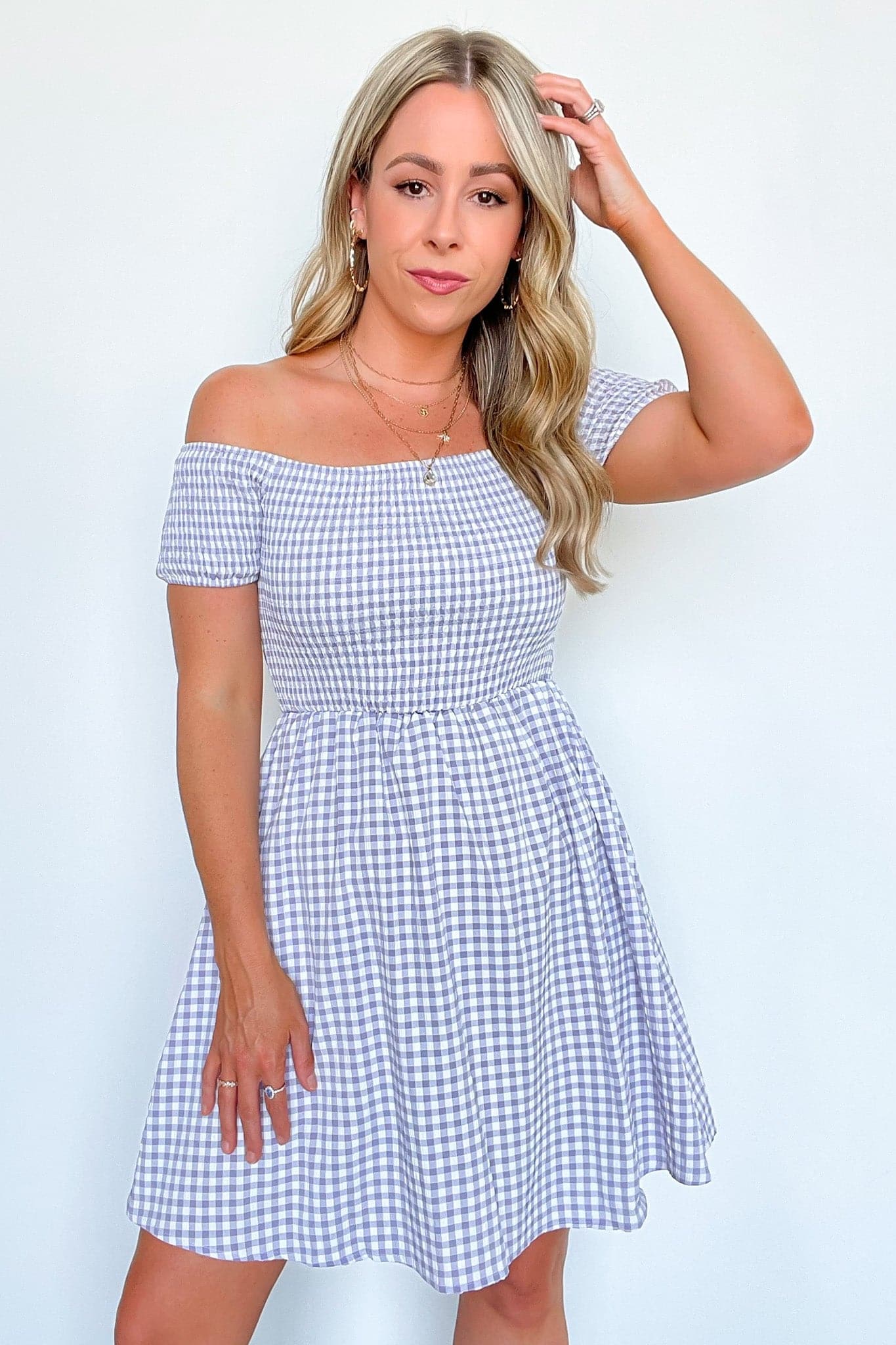  Perfect Day Off Shoulder Gingham Dress - FINAL SALE - Madison and Mallory