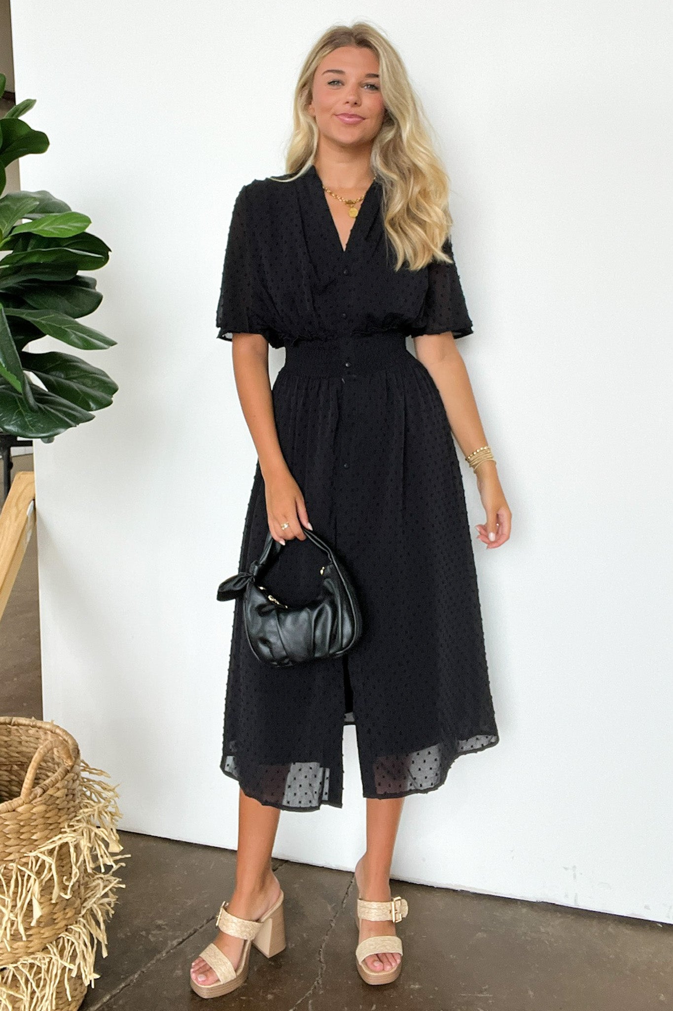  Perfect Destiny Button Up Swiss Dot Maxi Dress - Madison and Mallory