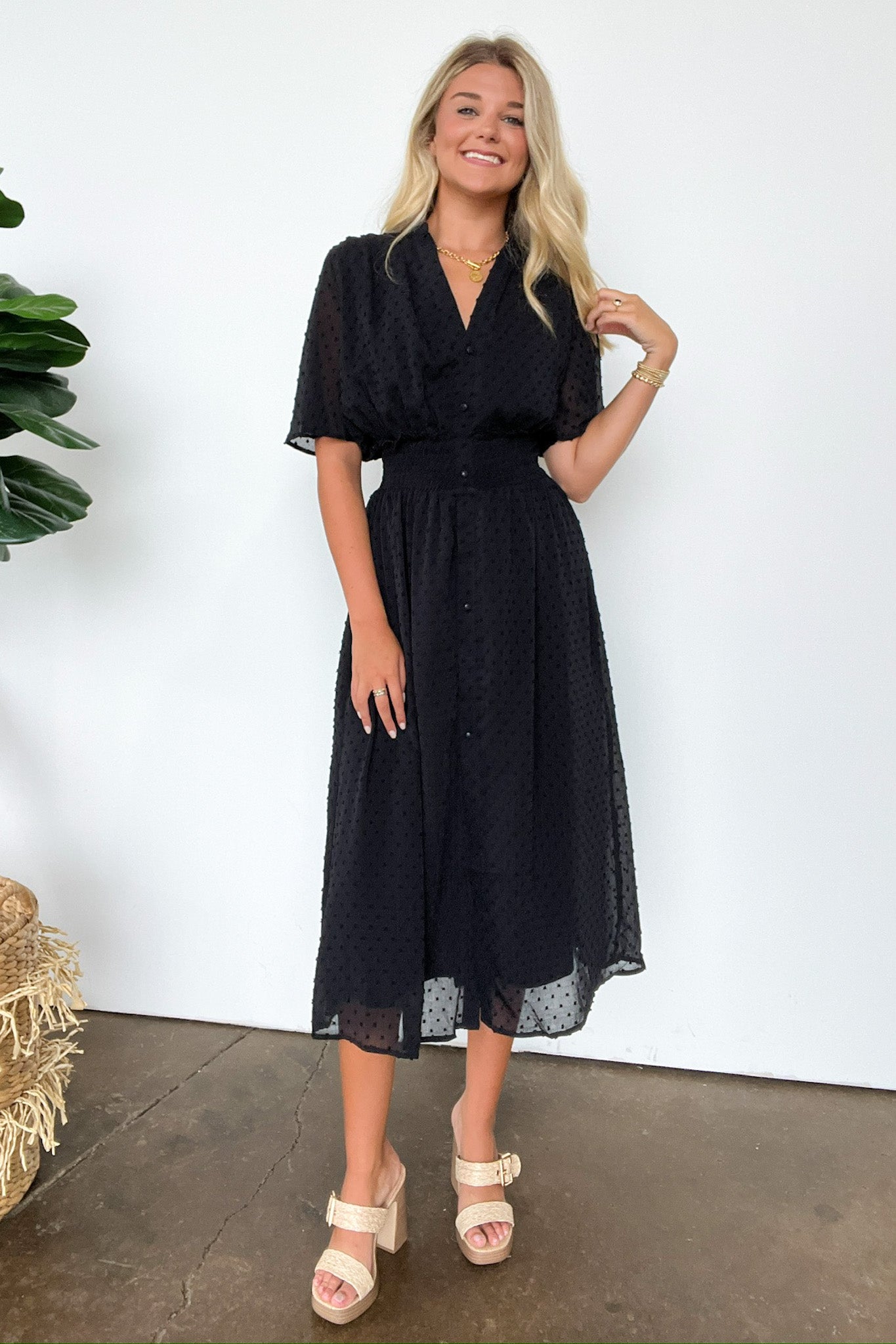  Perfect Destiny Button Up Swiss Dot Maxi Dress - Madison and Mallory