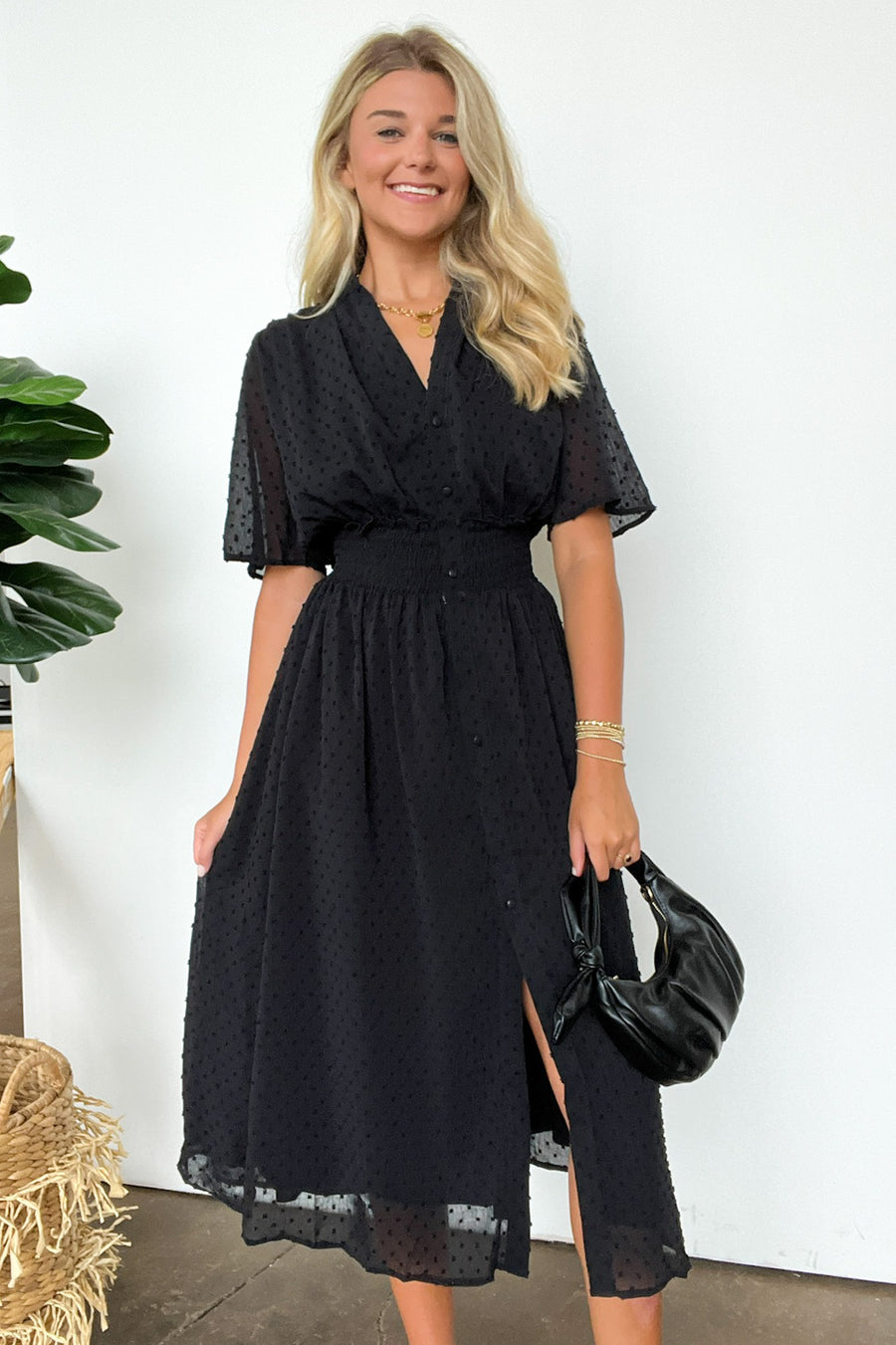  Perfect Destiny Button Up Swiss Dot Maxi Dress - Madison and Mallory