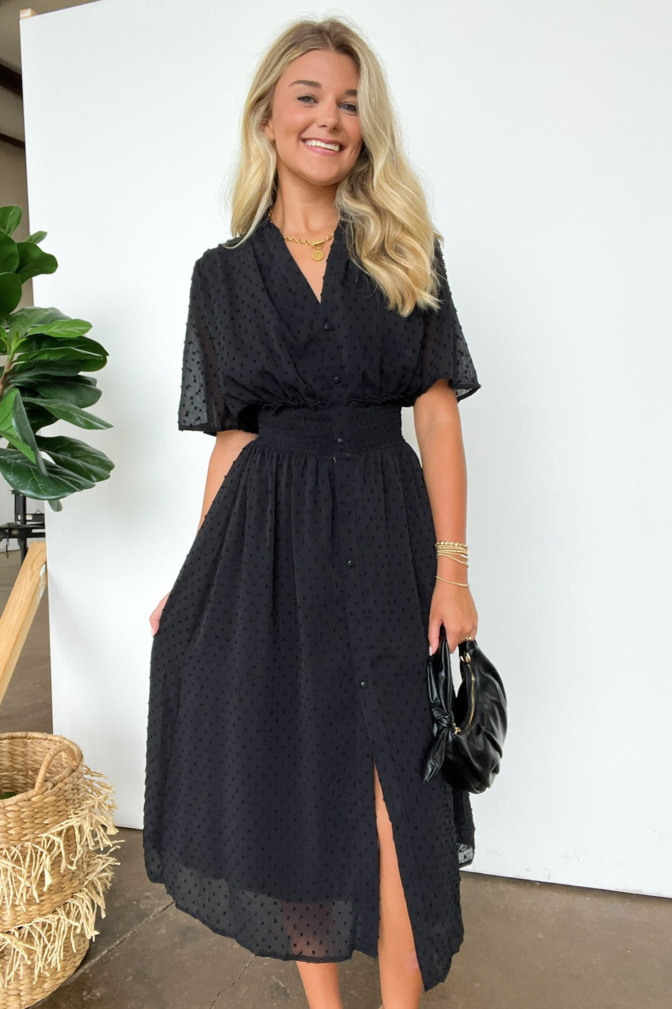  Perfect Destiny Button Up Swiss Dot Maxi Dress - Madison and Mallory