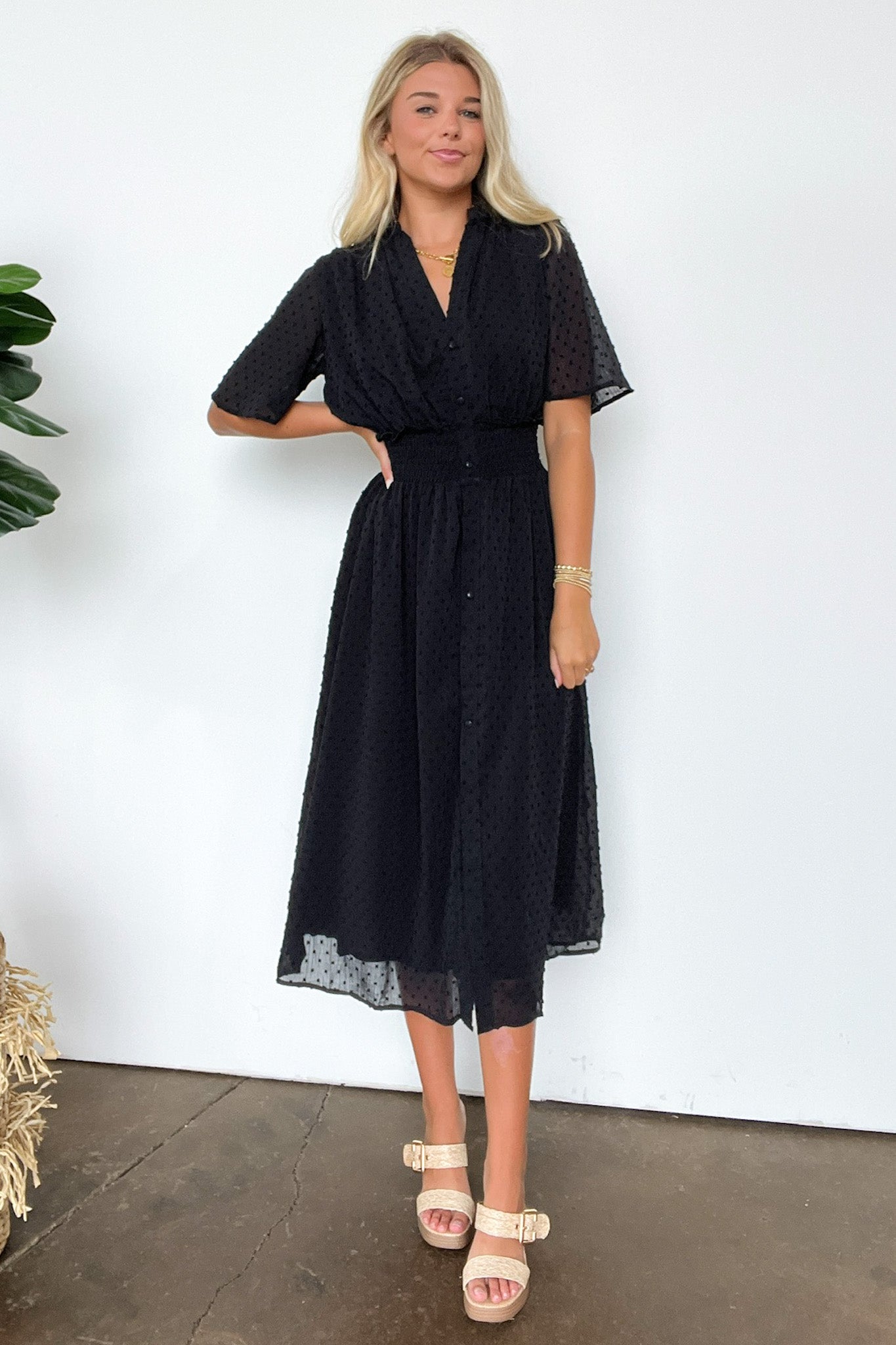 S / Black Perfect Destiny Button Up Swiss Dot Maxi Dress - Madison and Mallory