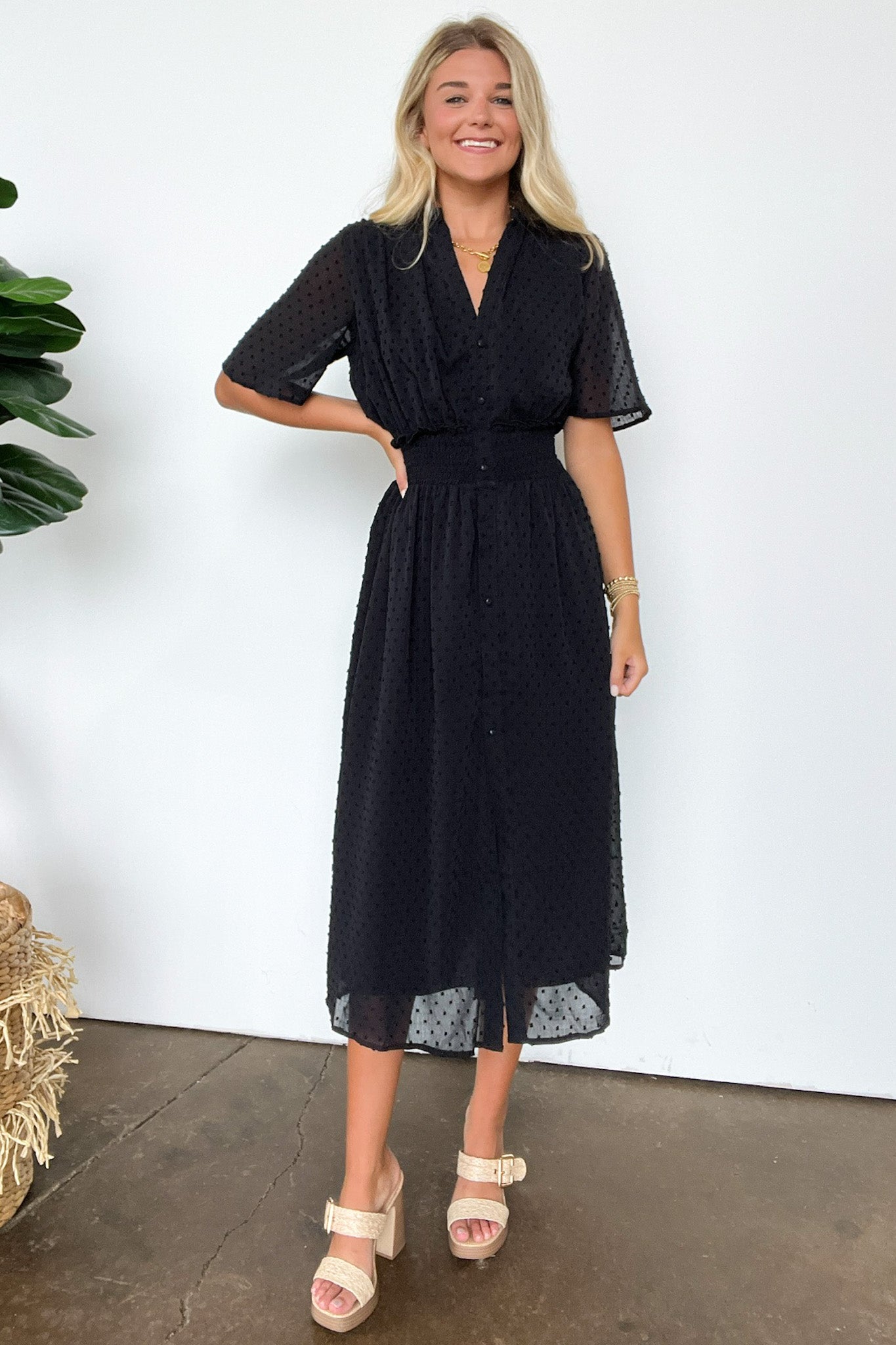  Perfect Destiny Button Up Swiss Dot Maxi Dress - Madison and Mallory