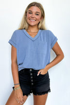 Vintage Denim / S Perfect Essential V-Neck Dolman Pocket Top - Madison and Mallory