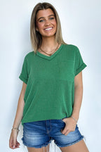 Kelly Green / S Perfect Essential V-Neck Dolman Pocket Top - Madison and Mallory