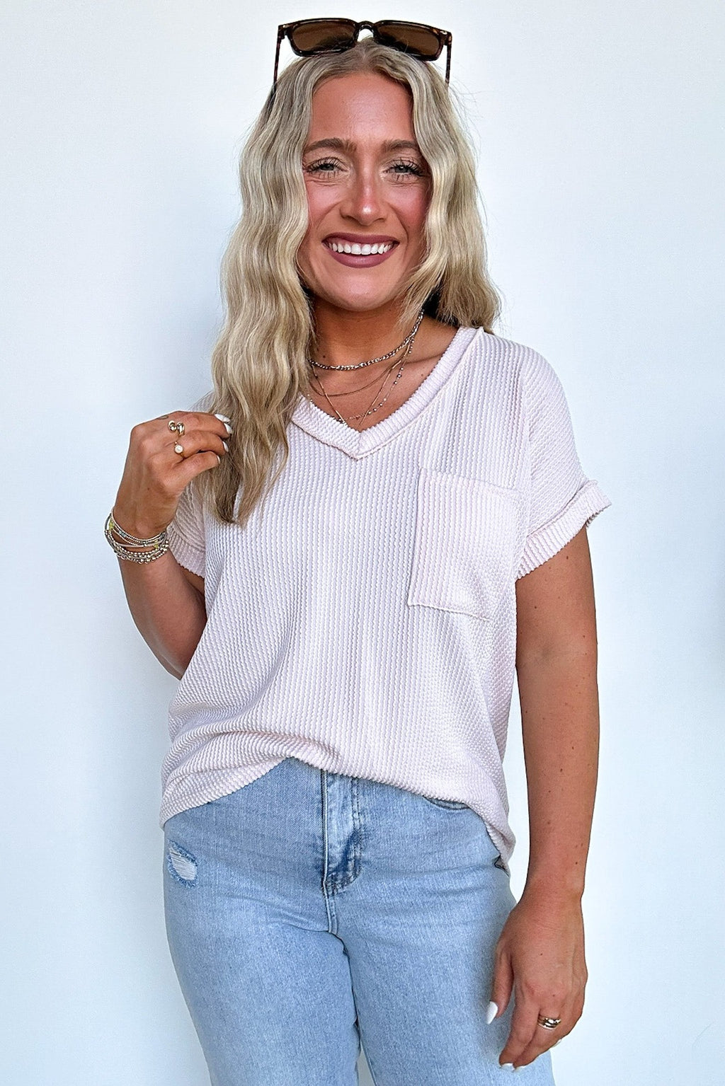 Cream / S Perfect Essential V-Neck Dolman Pocket Top - Madison and Mallory