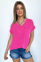 Hot Pink / S Perfect Essential V-Neck Dolman Pocket Top - Madison and Mallory