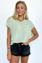 Light Sage / S Perfect Essential V-Neck Dolman Pocket Top - Madison and Mallory