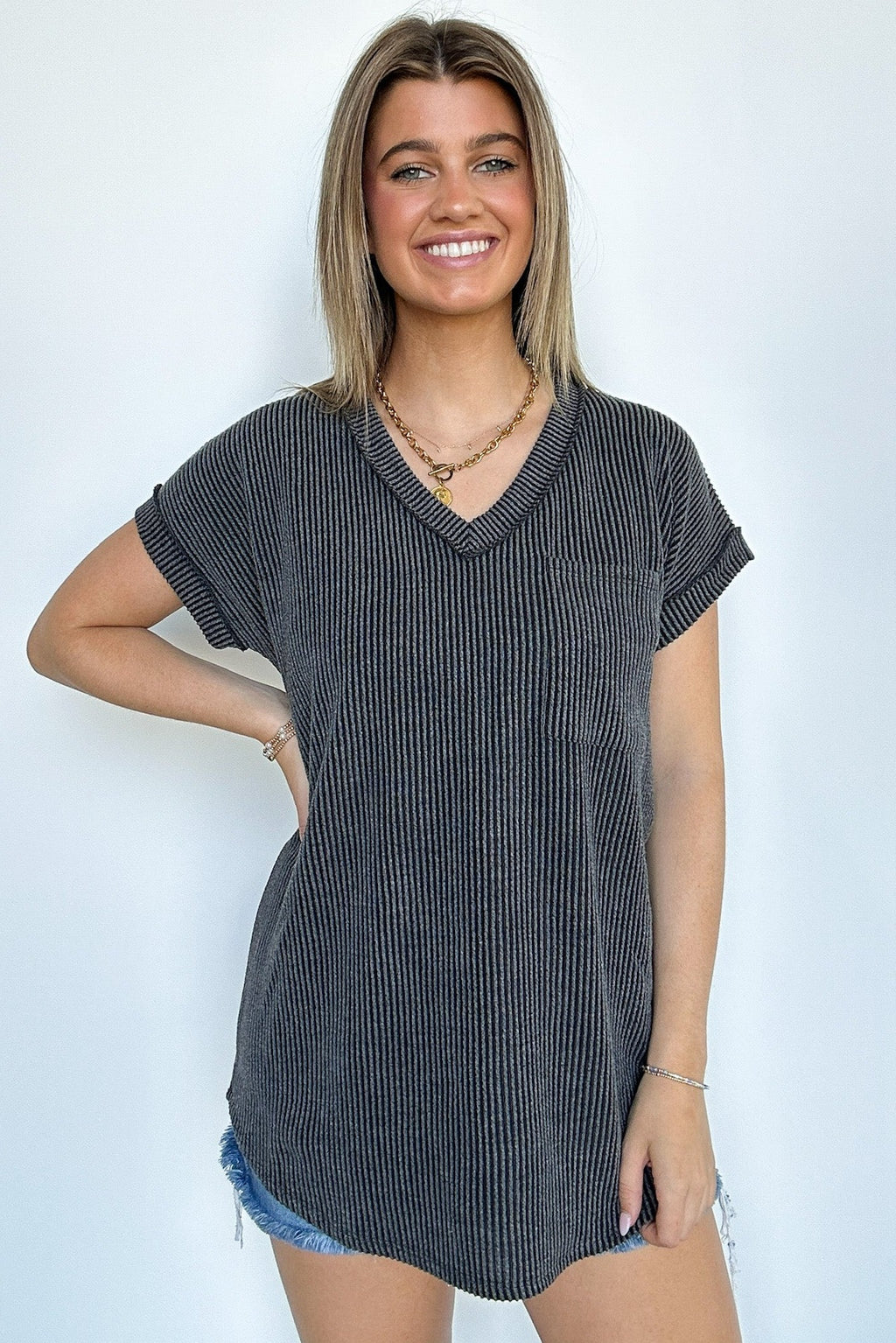  Perfect Essential V-Neck Dolman Pocket Top - Madison and Mallory