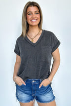 Charcoal / S Perfect Essential V-Neck Dolman Pocket Top - Madison and Mallory