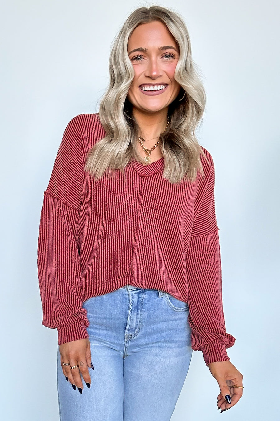 Dark Mauve / S Perfect Option Ribbed Knit Relaxed Top - FINAL SALE - Madison and Mallory