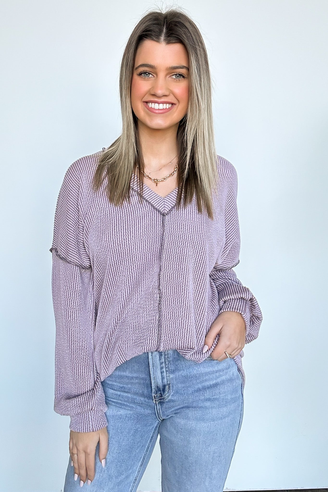 Lavender / S Perfect Option Ribbed Knit Relaxed Top - Madison and Mallory
