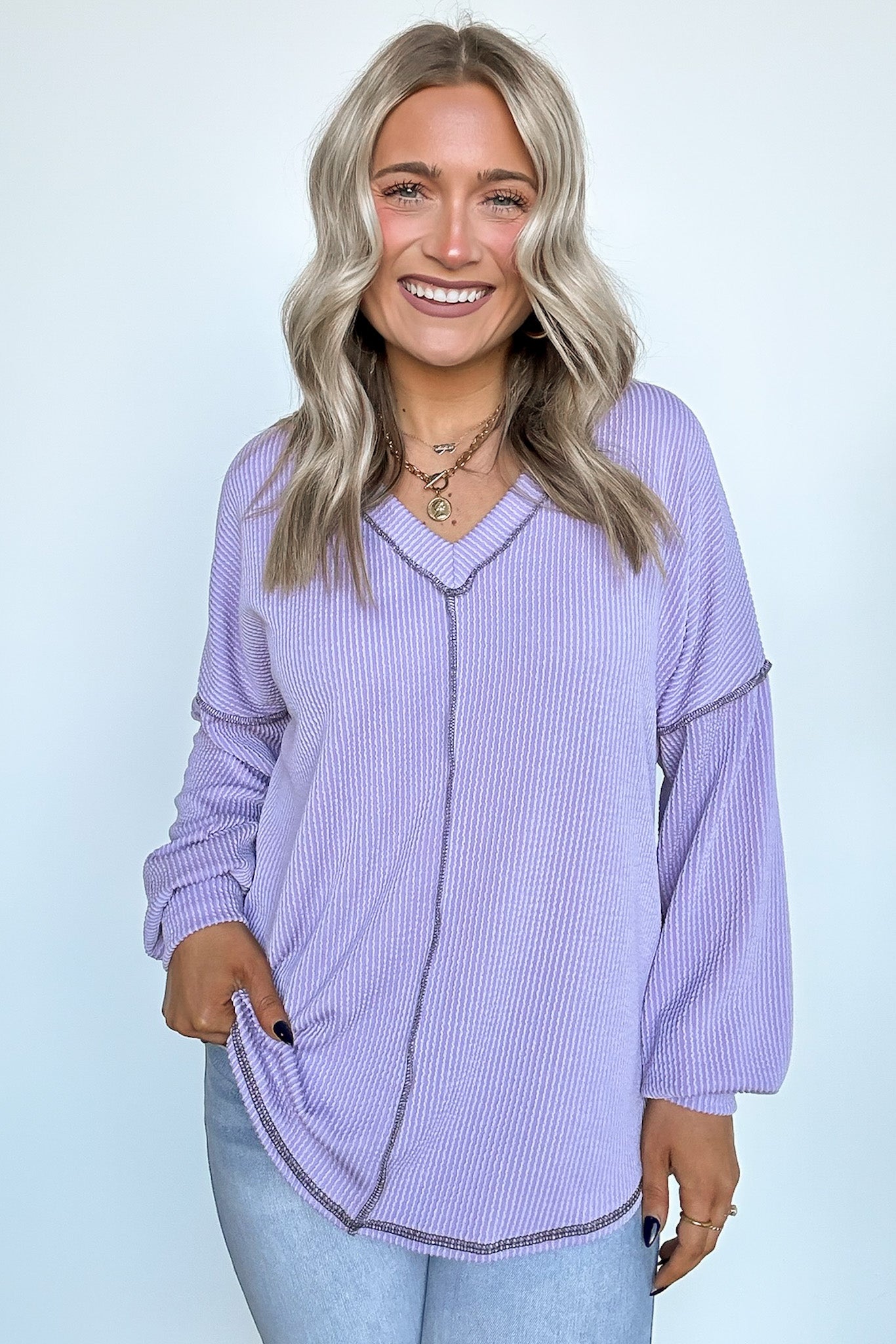 Lilac / S Perfect Option Ribbed Knit Relaxed Top - Madison and Mallory