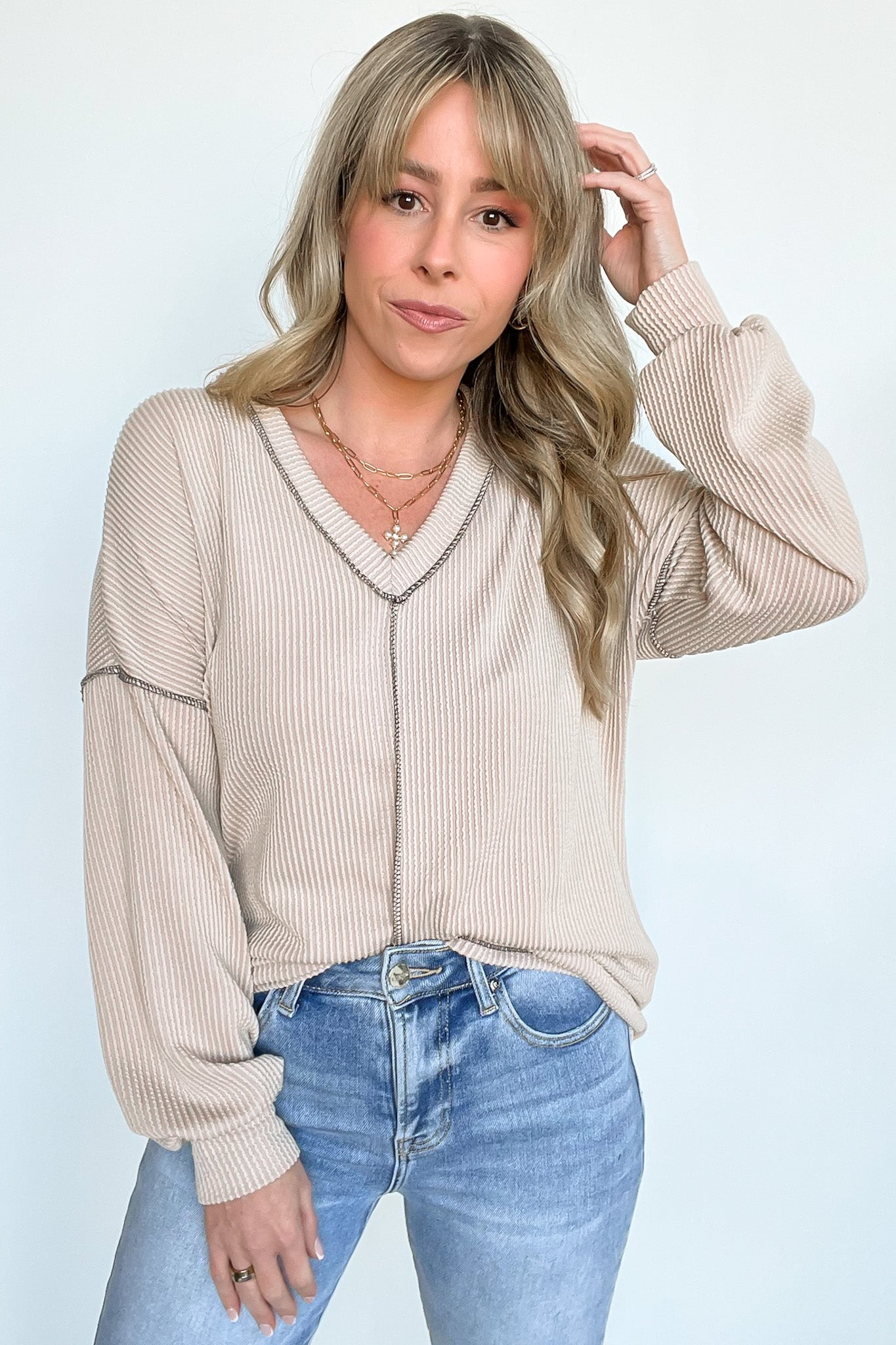 Taupe / S Perfect Option Ribbed Knit Relaxed Top - Madison and Mallory