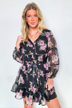 Black / S Perfect Concept Long Sleeve Floral Button Up Dress - FINAL SALE - Madison and Mallory