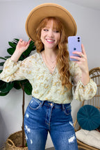 Sage / S Perfectly Abloom Floral V-Neck Surplice Bodysuit - FINAL SALE - Madison and Mallory