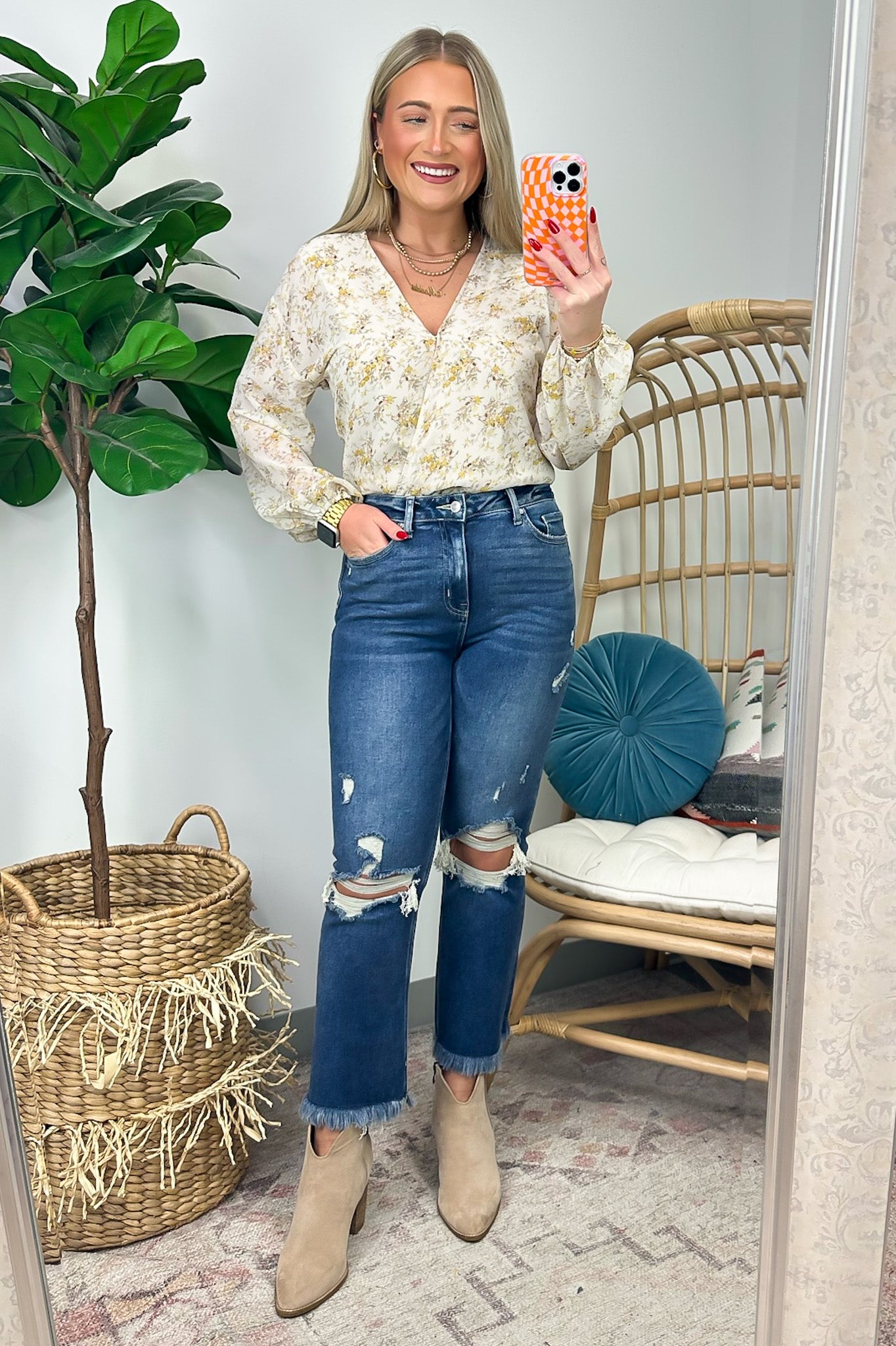  Perfectly Abloom Floral V-Neck Surplice Bodysuit - FINAL SALE - Madison and Mallory