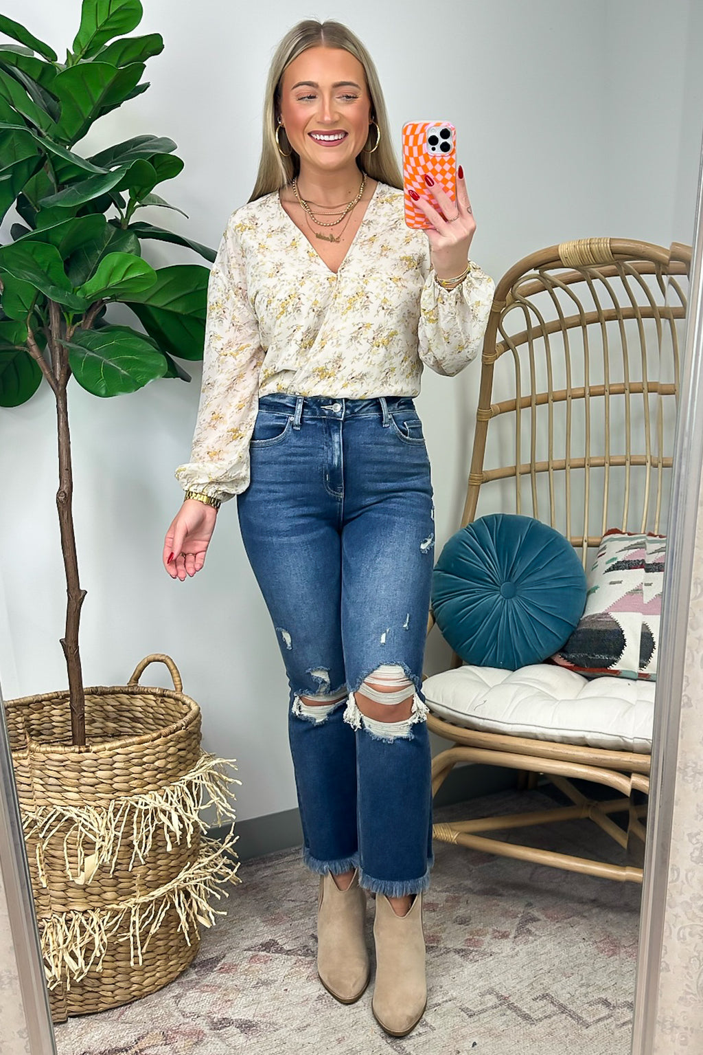  Perfectly Abloom Floral V-Neck Surplice Bodysuit - FINAL SALE - Madison and Mallory