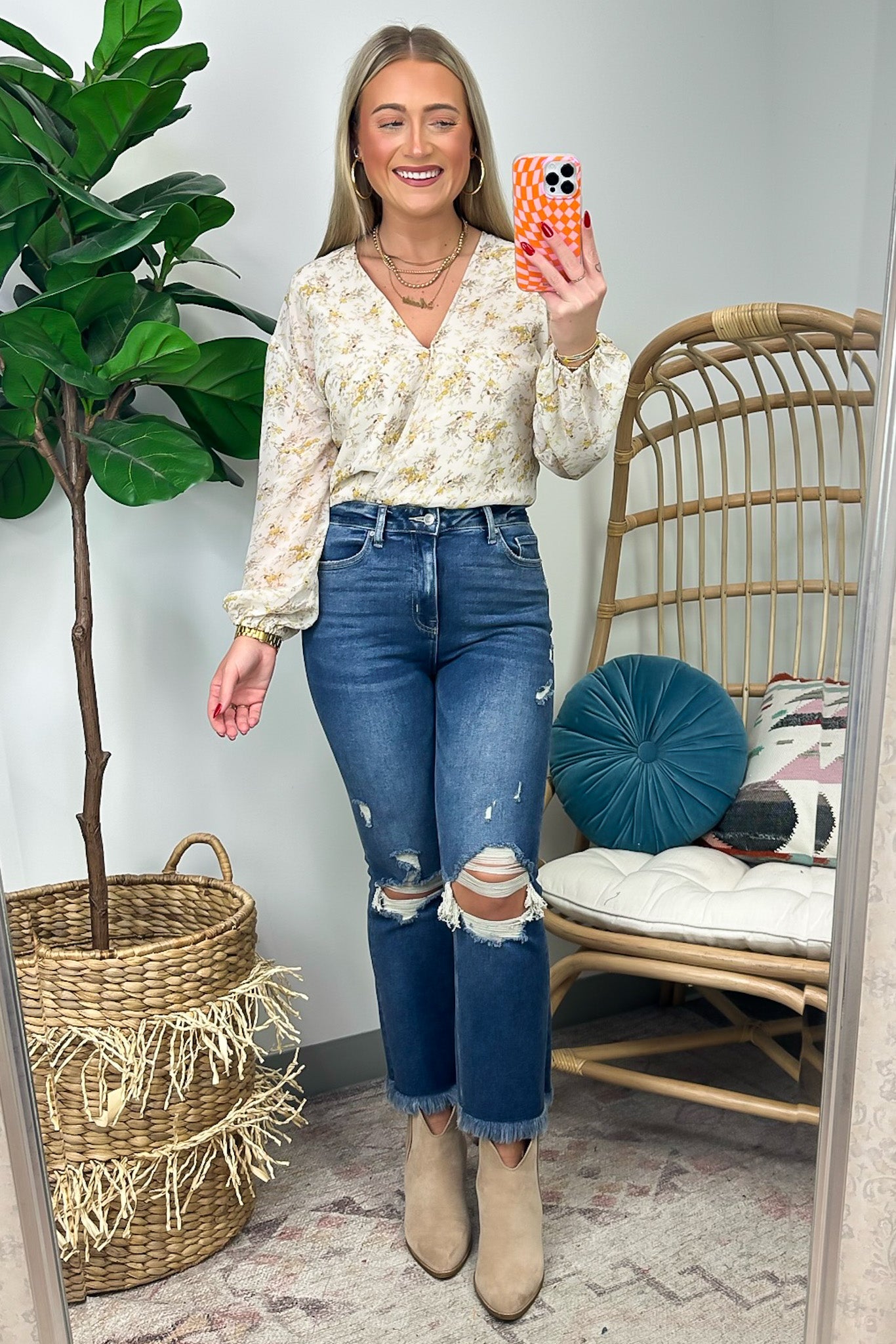  Perfectly Abloom Floral V-Neck Surplice Bodysuit - FINAL SALE - Madison and Mallory