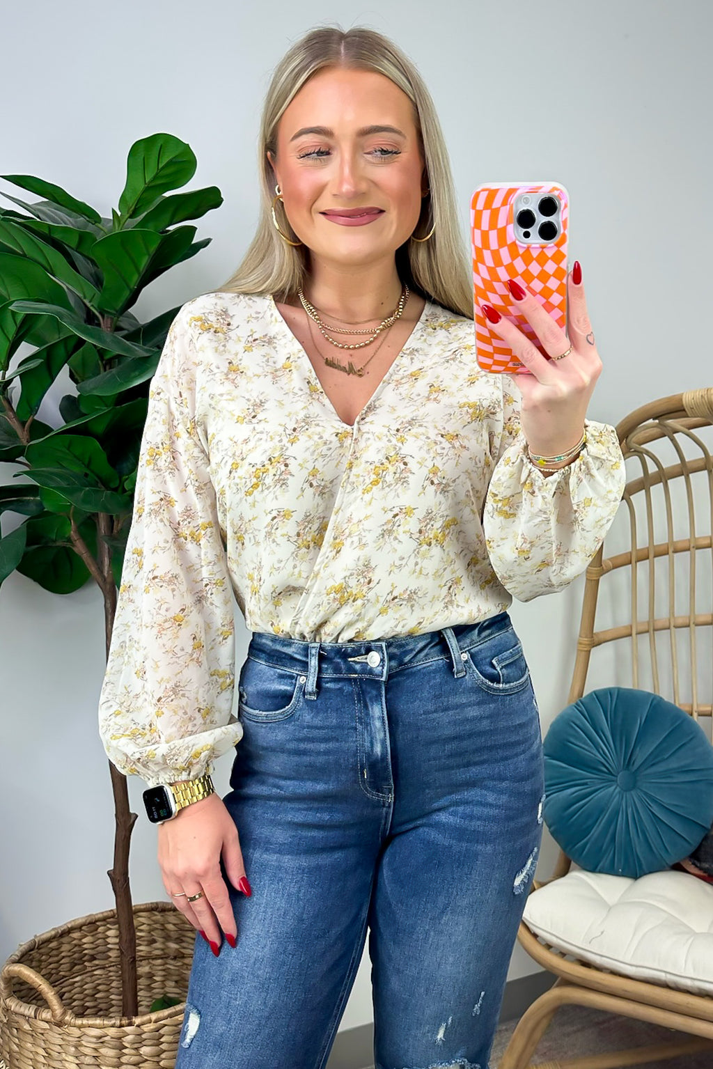 Perfectly Abloom Floral V-Neck Surplice Bodysuit - FINAL SALE - Madison and Mallory